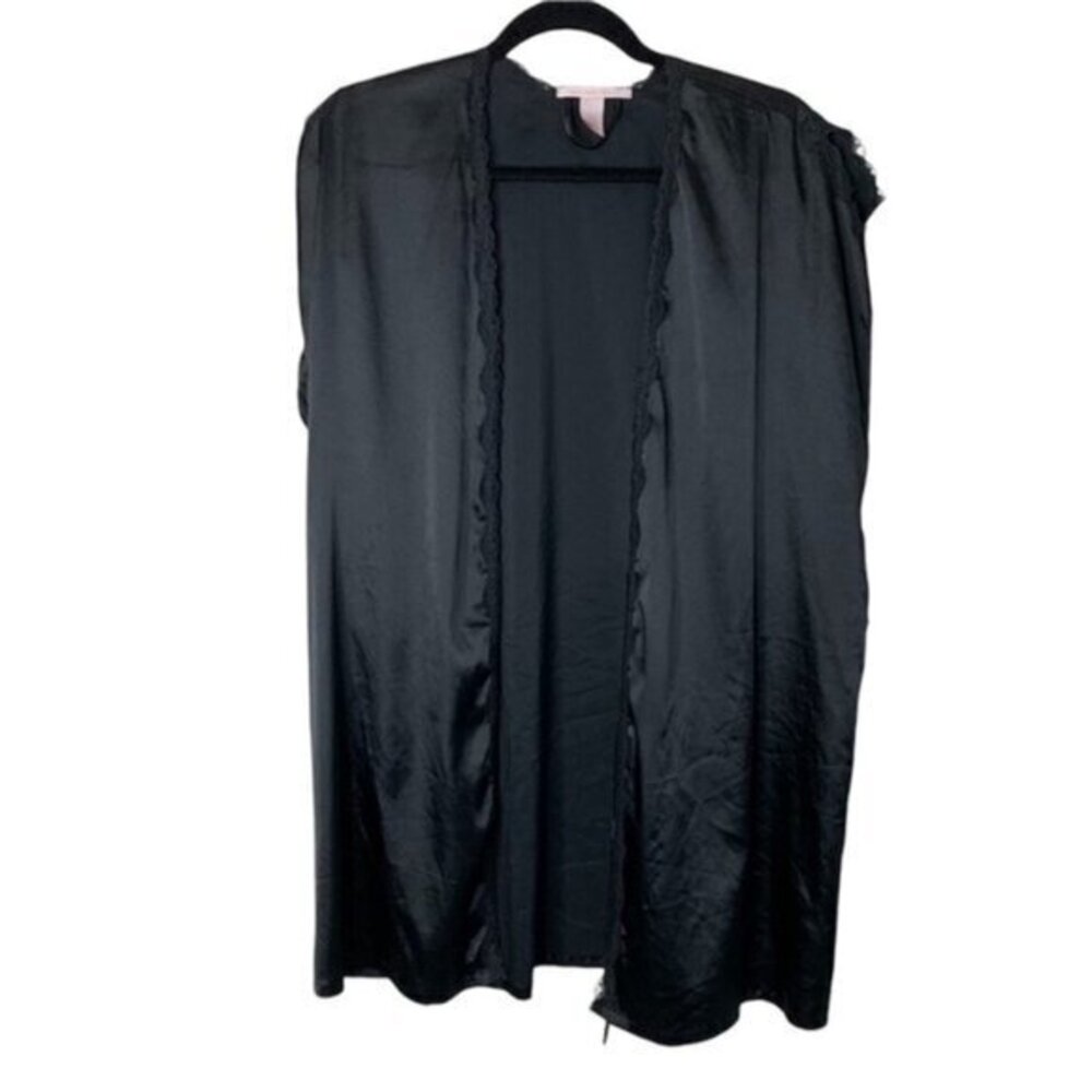 Y2k Women's Whimsigoth Victoria's Secret Women's Satin Lace lingerie Robe Black